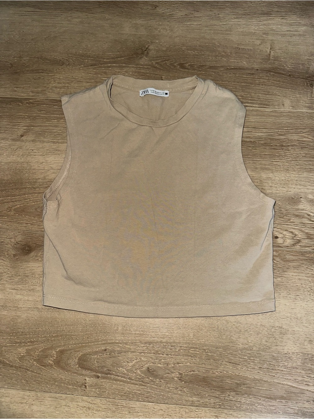 Zara Neutral Cropped Tank Top in Beige